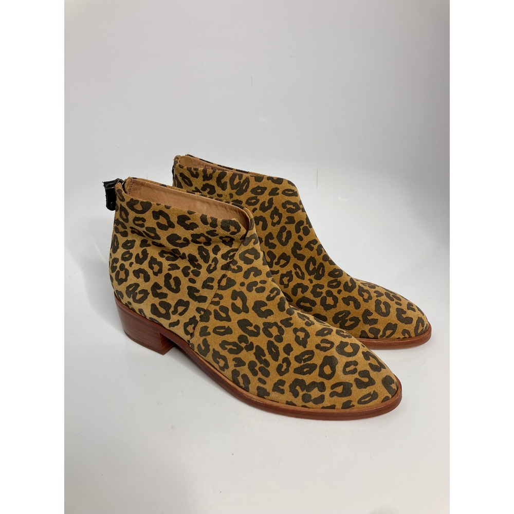 Soludos Leopard Print Booties Womens 9 Tan Brown Excellent Leather Ankle Boots